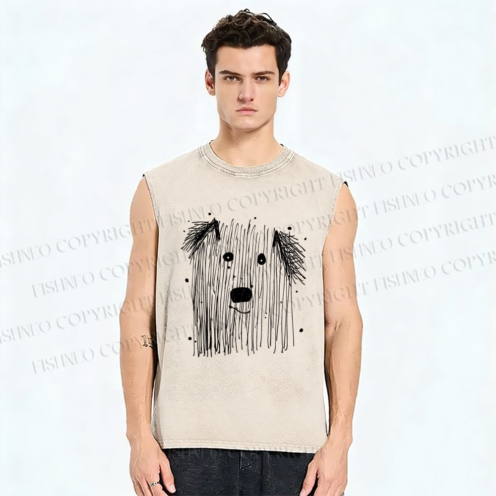 Unisex Fluffy Chaos In Dog Form Printed Washed Tank Top