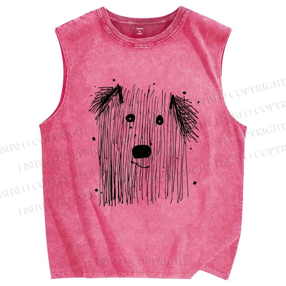 Unisex Fluffy Chaos In Dog Form Printed Washed Tank Top