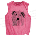 Unisex Fluffy Chaos In Dog Form Printed Washed Tank Top
