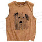 Unisex Fluffy Chaos In Dog Form Printed Washed Tank Top