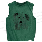 Unisex Fluffy Chaos In Dog Form Printed Washed Tank Top
