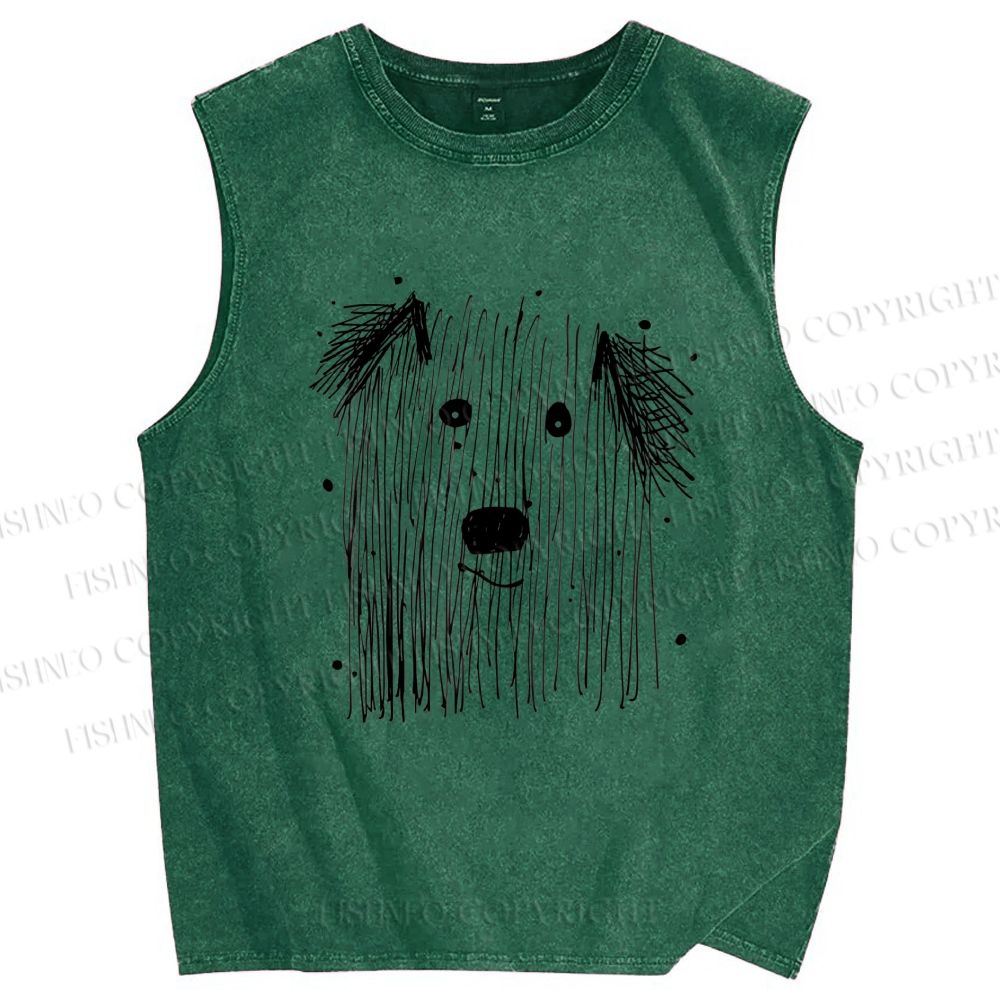 Unisex Fluffy Chaos In Dog Form Printed Washed Tank Top