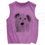 Unisex Fluffy Chaos In Dog Form Printed Washed Tank Top