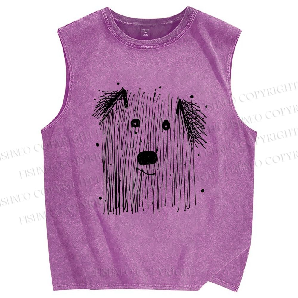 Unisex Fluffy Chaos In Dog Form Printed Washed Tank Top