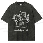 Unisex Funny Cat Tailor Making A Shirt Printed Washed Tee