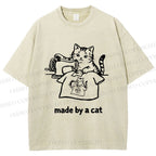 Unisex Funny Cat Tailor Making A Shirt Printed Washed Tee