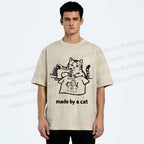 Unisex Funny Cat Tailor Making A Shirt Printed Washed Tee