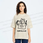 Unisex Funny Cat Tailor Making A Shirt Printed Washed Tee