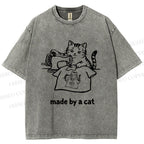 Unisex Funny Cat Tailor Making A Shirt Printed Washed Tee