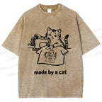 Unisex Funny Cat Tailor Making A Shirt Printed Washed Tee