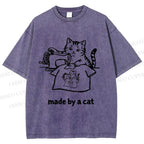 Unisex Funny Cat Tailor Making A Shirt Printed Washed Tee
