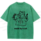 Unisex Funny Cat Tailor Making A Shirt Printed Washed Tee