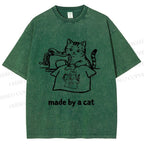 Unisex Funny Cat Tailor Making A Shirt Printed Washed Tee