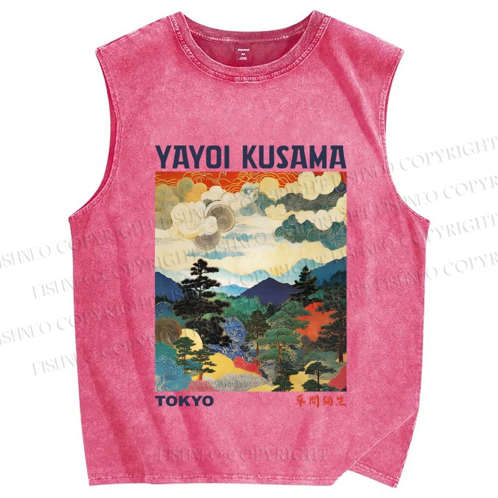 Unisex Yayoi Kusama Landscape Painting Printed Washed Tank Top