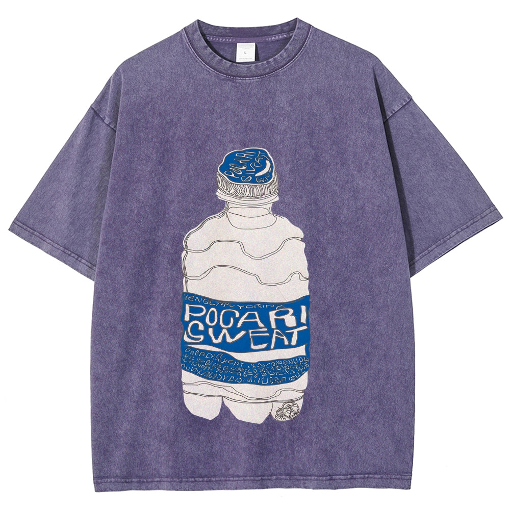 Pocari Sweat Japanese Hand Drawn Style Vintage Washed T-shirt