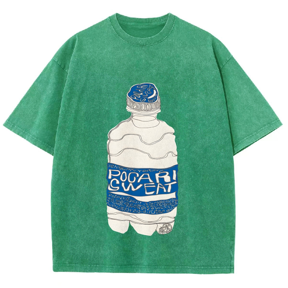 Pocari Sweat Japanese Hand Drawn Style Vintage Washed T-shirt