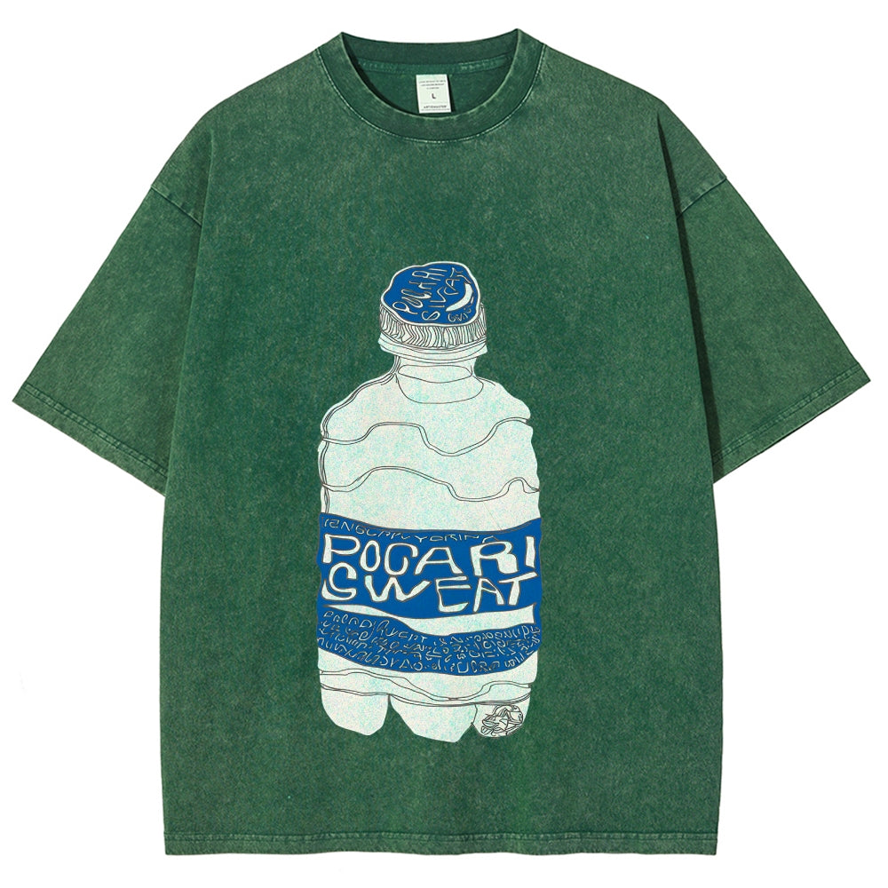 Pocari Sweat Japanese Hand Drawn Style Vintage Washed T-shirt