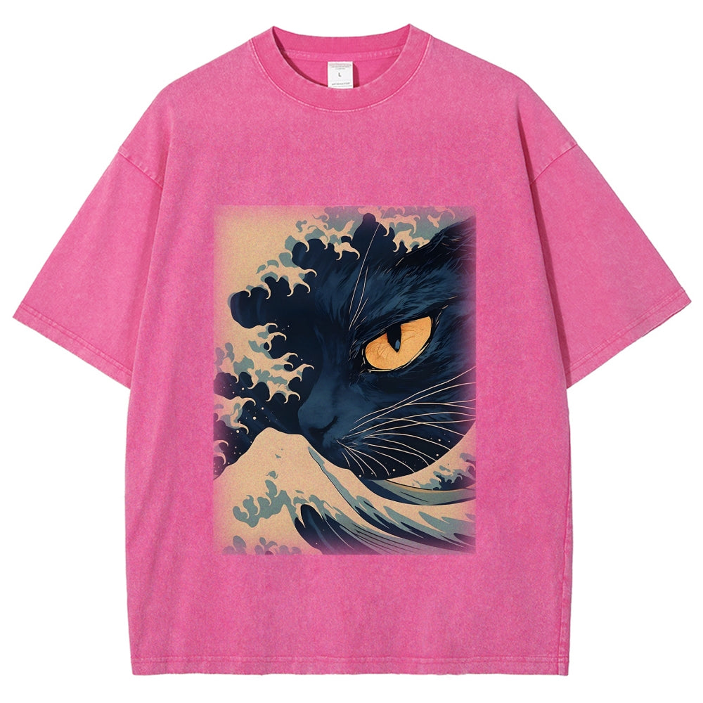 Cats in Japan's Giant Waves Vintage Washed T-shirt