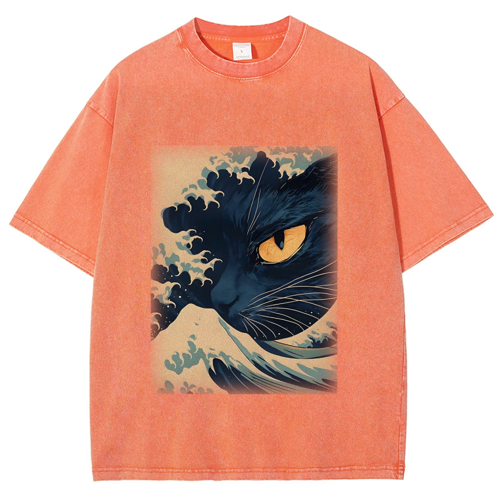 Cats in Japan's Giant Waves Vintage Washed T-shirt