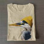 Unisex Classic Cotton Blue Heron Wearing Beanie Printed Folded T-shirt