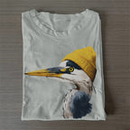 Unisex Classic Cotton Blue Heron Wearing Beanie Printed Folded T-shirt