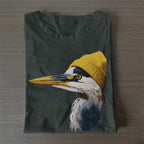 Unisex Classic Cotton Blue Heron Wearing Beanie Printed Folded T-shirt