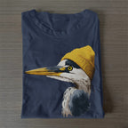 Unisex Classic Cotton Blue Heron Wearing Beanie Printed Folded T-shirt