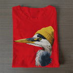 Unisex Classic Cotton Blue Heron Wearing Beanie Printed Folded T-shirt