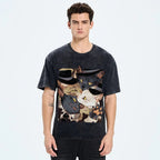 Japanese Style Anime Cats Vintage Washed T-shirt