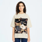 Japanese Style Anime Cats Vintage Washed T-shirt