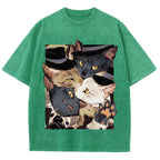 Japanese Style Anime Cats Vintage Washed T-shirt