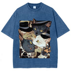 Japanese Style Anime Cats Vintage Washed T-shirt