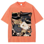 Japanese Style Anime Cats Vintage Washed T-shirt
