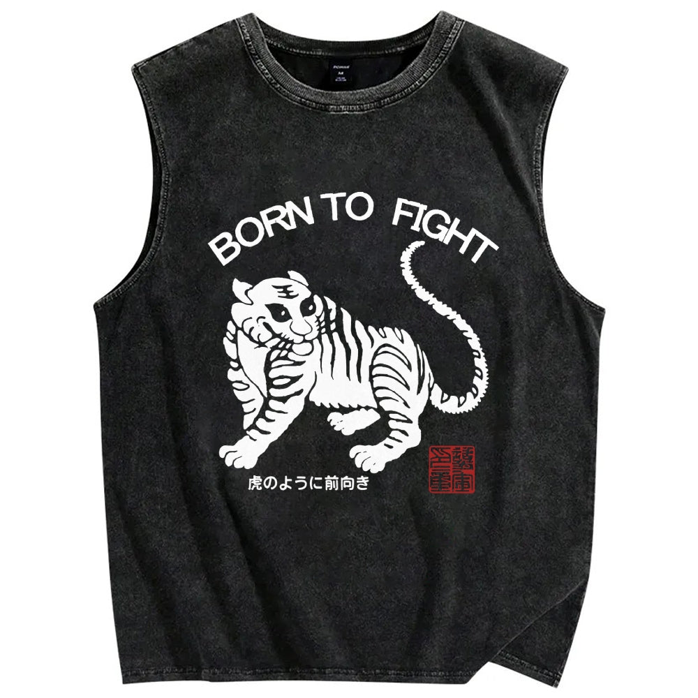 Born to fight Retro Tiger Vintage Distressed Washed Tank Top