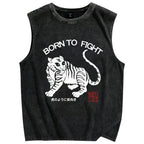 Born to fight Retro Tiger Vintage Distressed Washed Tank Top