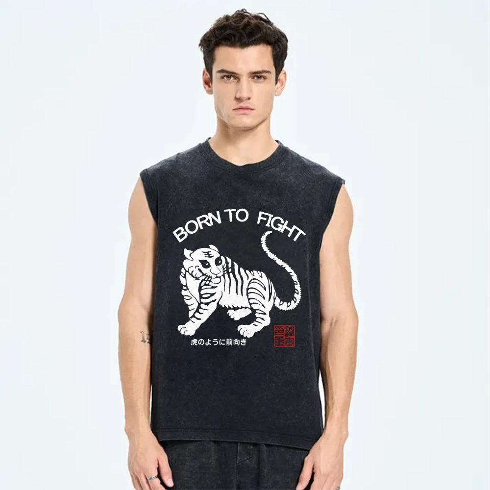 Born to fight Retro Tiger Vintage Distressed Washed Tank Top