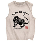 Born to fight Retro Tiger Vintage Distressed Washed Tank Top