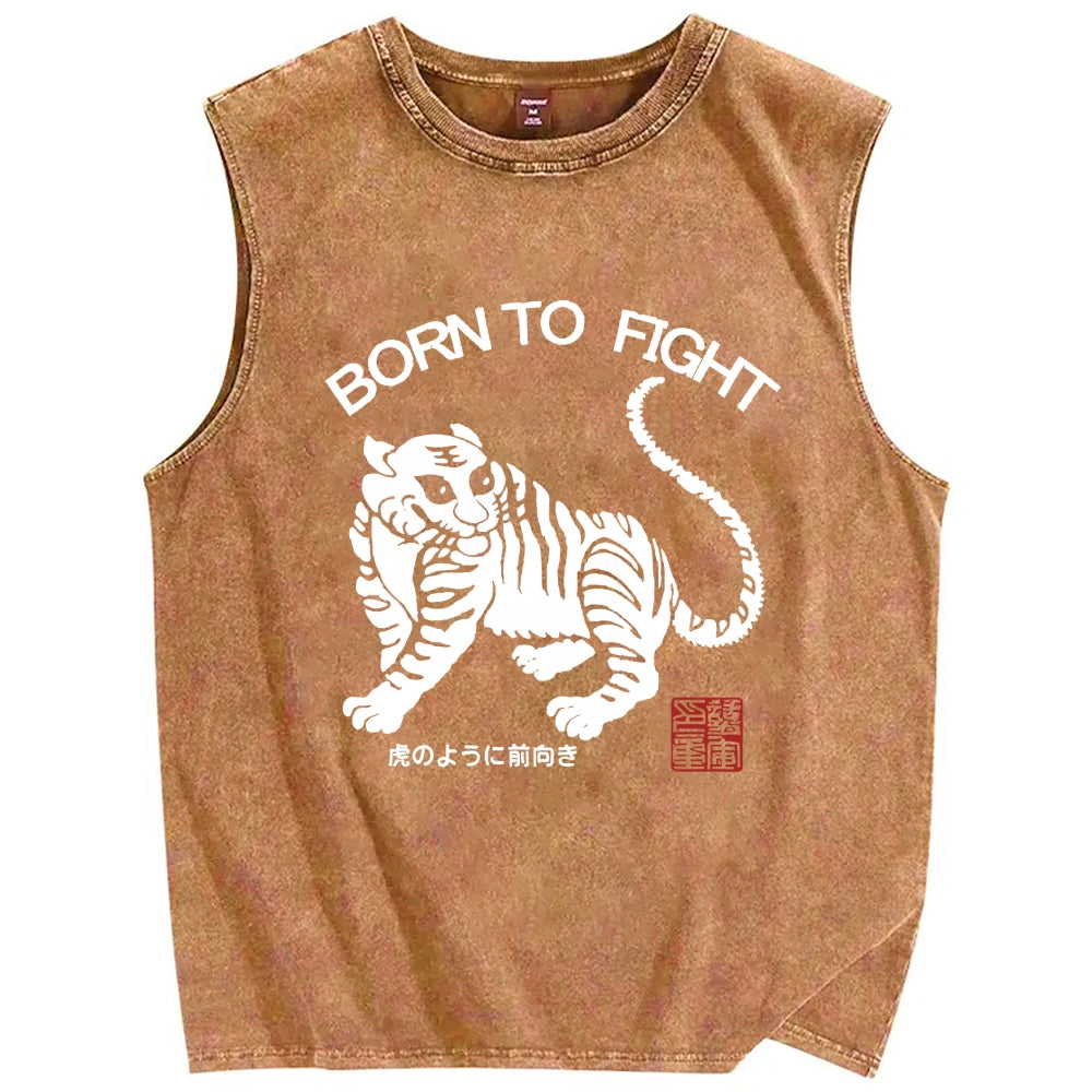 Born to fight Retro Tiger Vintage Distressed Washed Tank Top
