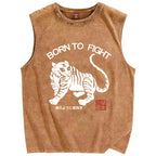 Born to fight Retro Tiger Vintage Distressed Washed Tank Top