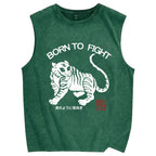 Born to fight Retro Tiger Vintage Distressed Washed Tank Top