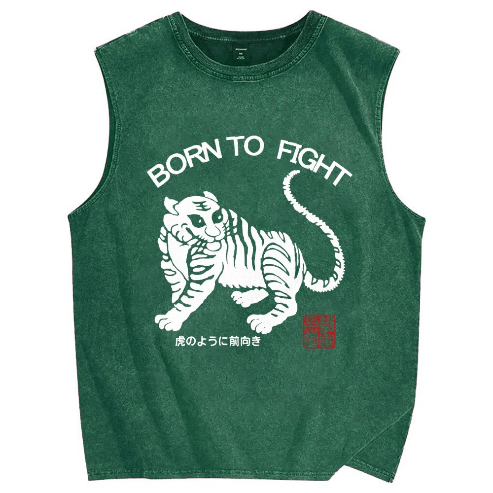Born to fight Retro Tiger Vintage Distressed Washed Tank Top