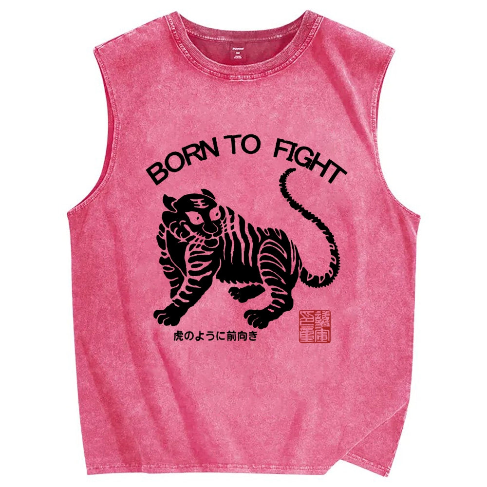 Born to fight Retro Tiger Vintage Distressed Washed Tank Top