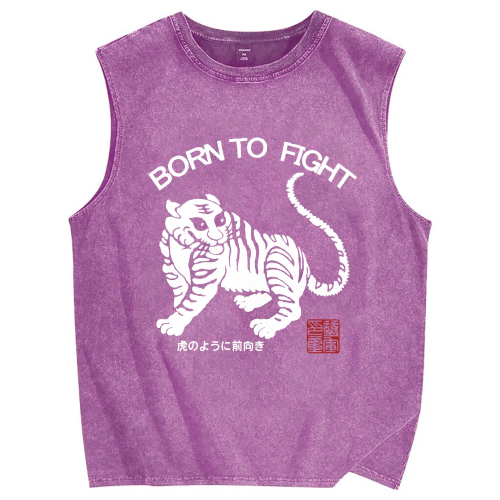 Born to fight Retro Tiger Vintage Distressed Washed Tank Top