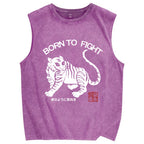 Born to fight Retro Tiger Vintage Distressed Washed Tank Top