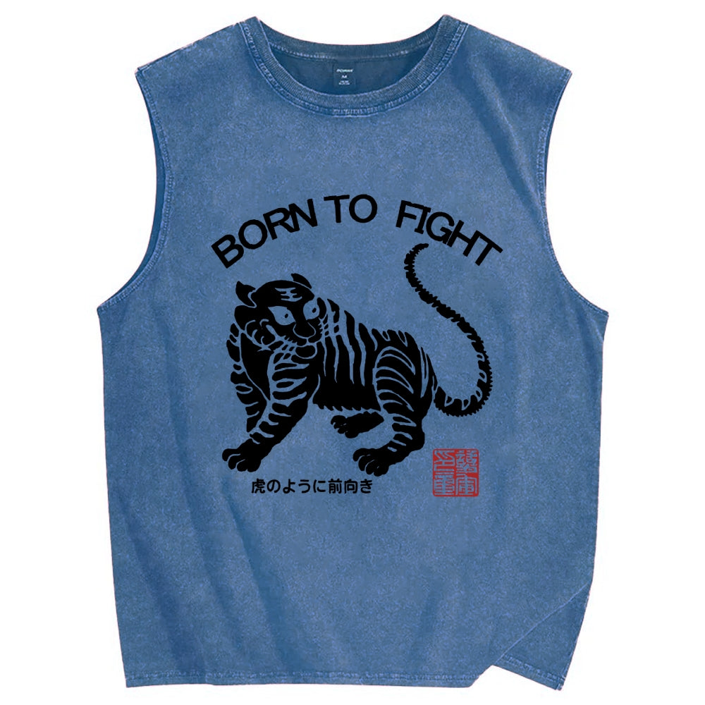 Born to fight Retro Tiger Vintage Distressed Washed Tank Top