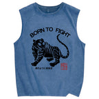 Born to fight Retro Tiger Vintage Distressed Washed Tank Top