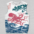 Unisex Red Octopus Linocut Printed Tank Top