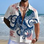 Blue Octopus Linocut Hawaiian Shirt