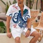 Blue Octopus Linocut Hawaiian Shirt