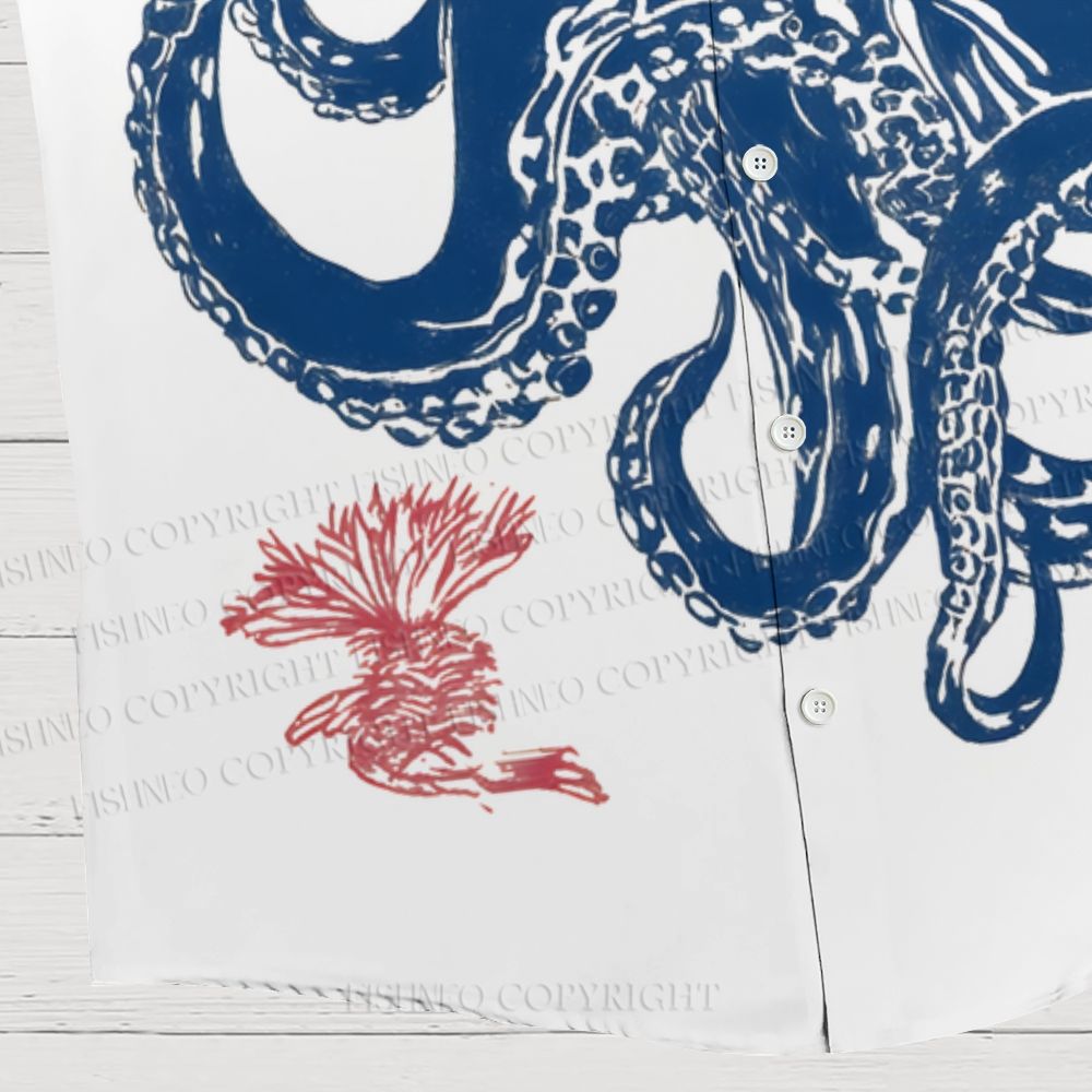 Blue Octopus Linocut Hawaiian Shirt